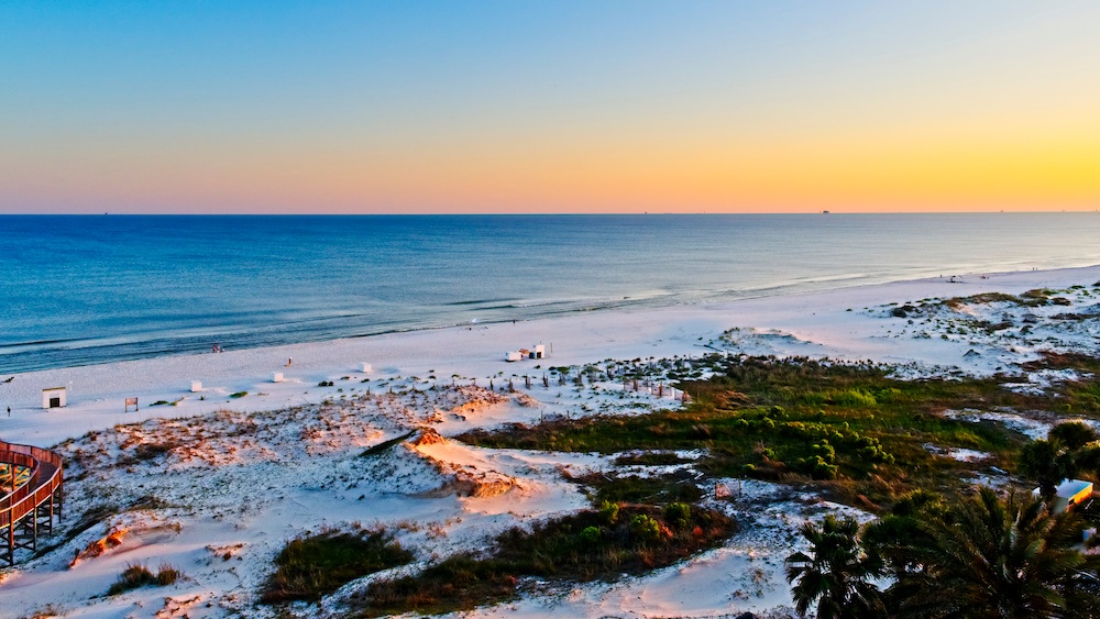 Gulf Shores AL USA - May 6, 2018 - Sunset on the Beach in Gulf Shores Al